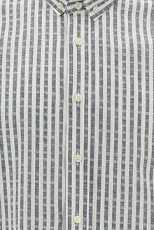 Açık Füme Uzun Kol Slim Fit Dar Kesim Çizgili Spor Pamuk Gömlek