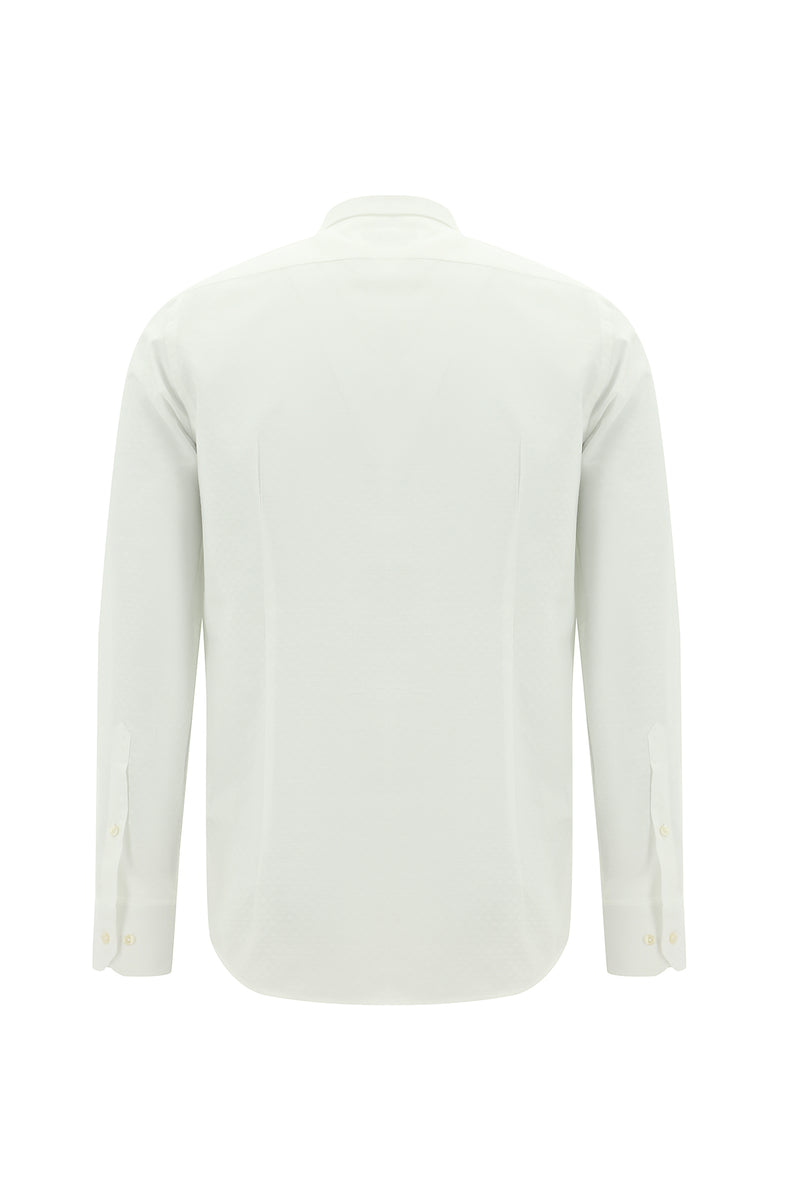 Beyaz Uzun Kol Slim Fit Dar Kesim Çizgili Spor Pamuk Gömlek