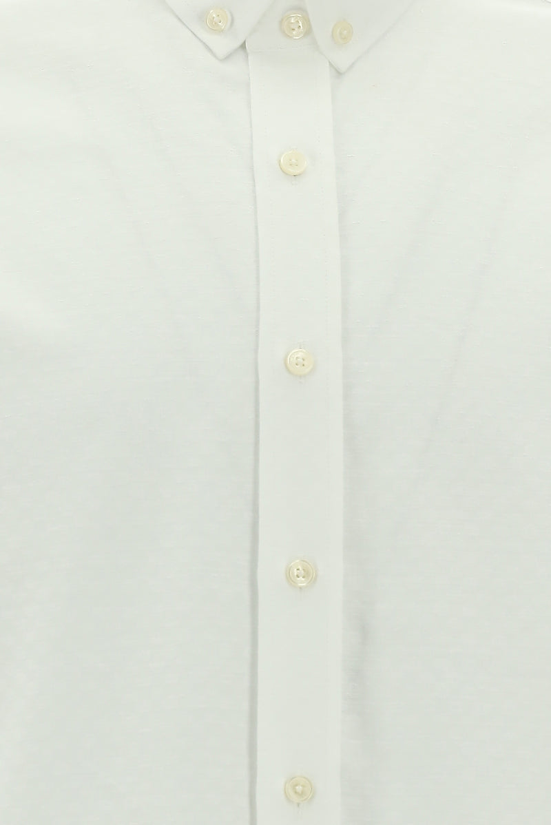 Beyaz Uzun Kol Slim Fit Dar Kesim Çizgili Spor Pamuk Gömlek