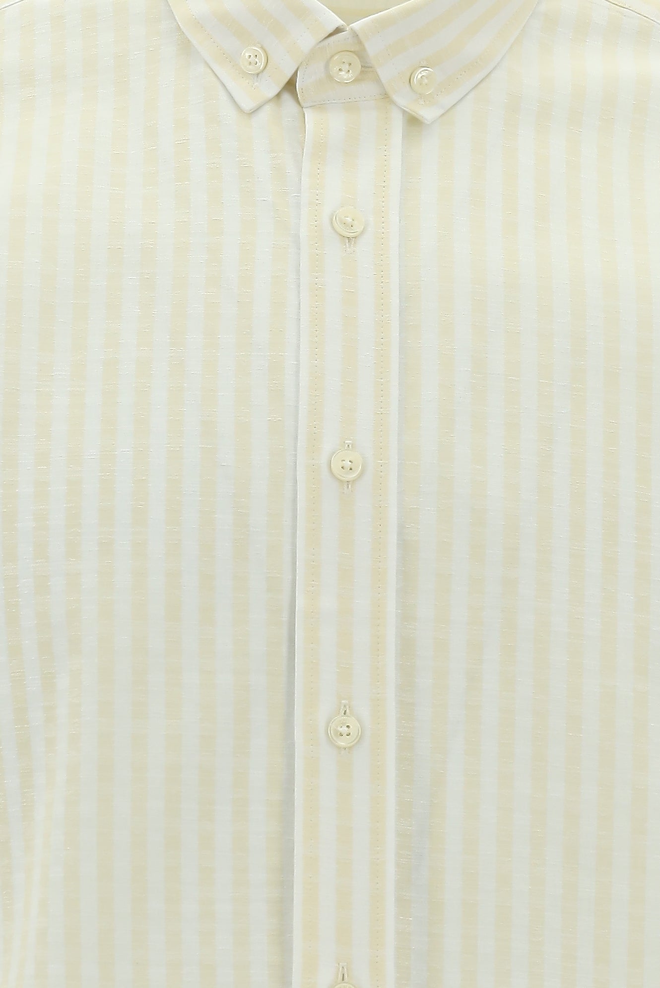 Açık Sarı Uzun Kol Slim Fit Dar Kesim Çizgili Spor Pamuk Gömlek