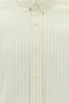 Açık Sarı Uzun Kol Slim Fit Dar Kesim Çizgili Spor Pamuk Gömlek