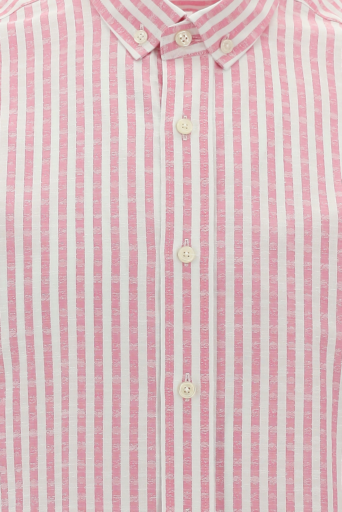Şeker Pembe Uzun Kol Slim Fit Dar Kesim Çizgili Spor Pamuk Gömlek