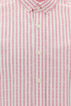 Şeker Pembe Uzun Kol Slim Fit Dar Kesim Çizgili Spor Pamuk Gömlek