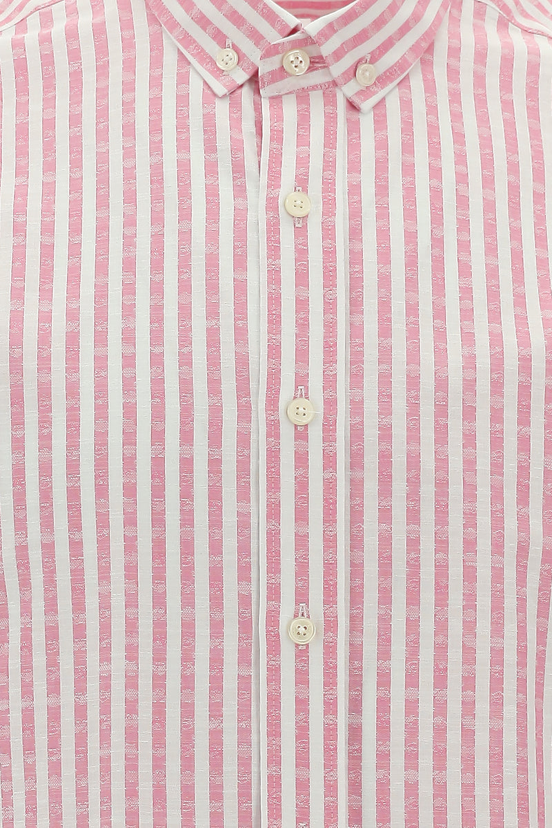 Şeker Pembe Uzun Kol Slim Fit Dar Kesim Çizgili Spor Pamuk Gömlek
