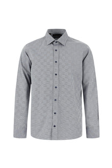 Koyu Lacivert Uzun Kol Slim Fit Dar Kesim Desenli Pamuk Gömlek