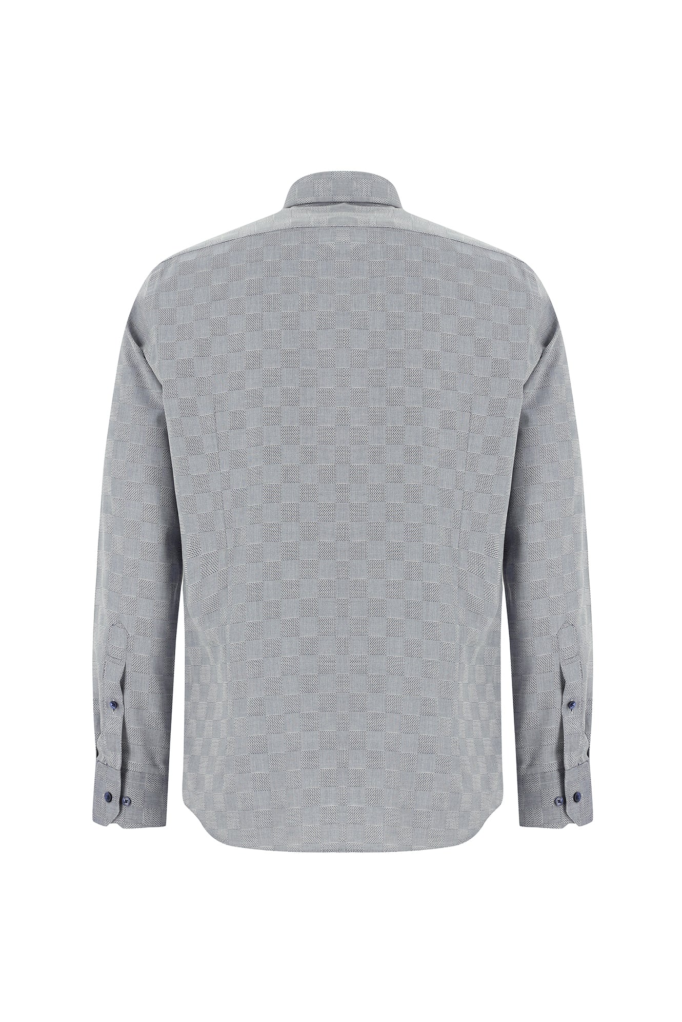 Koyu Lacivert Uzun Kol Slim Fit Dar Kesim Desenli Pamuk Gömlek
