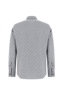 Koyu Lacivert Uzun Kol Slim Fit Dar Kesim Desenli Pamuk Gömlek