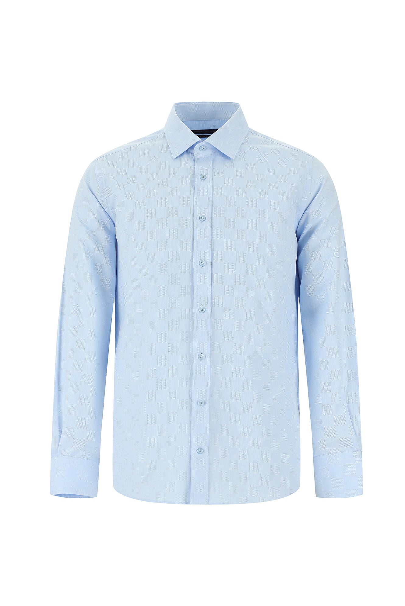 Uçuk Mavi Uzun Kol Slim Fit Dar Kesim Desenli Pamuk Gömlek