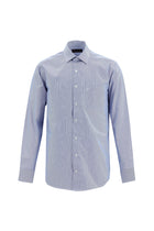 Koyu Lacivert Uzun Kol Klasik Çizgili Pamuk Gömlek