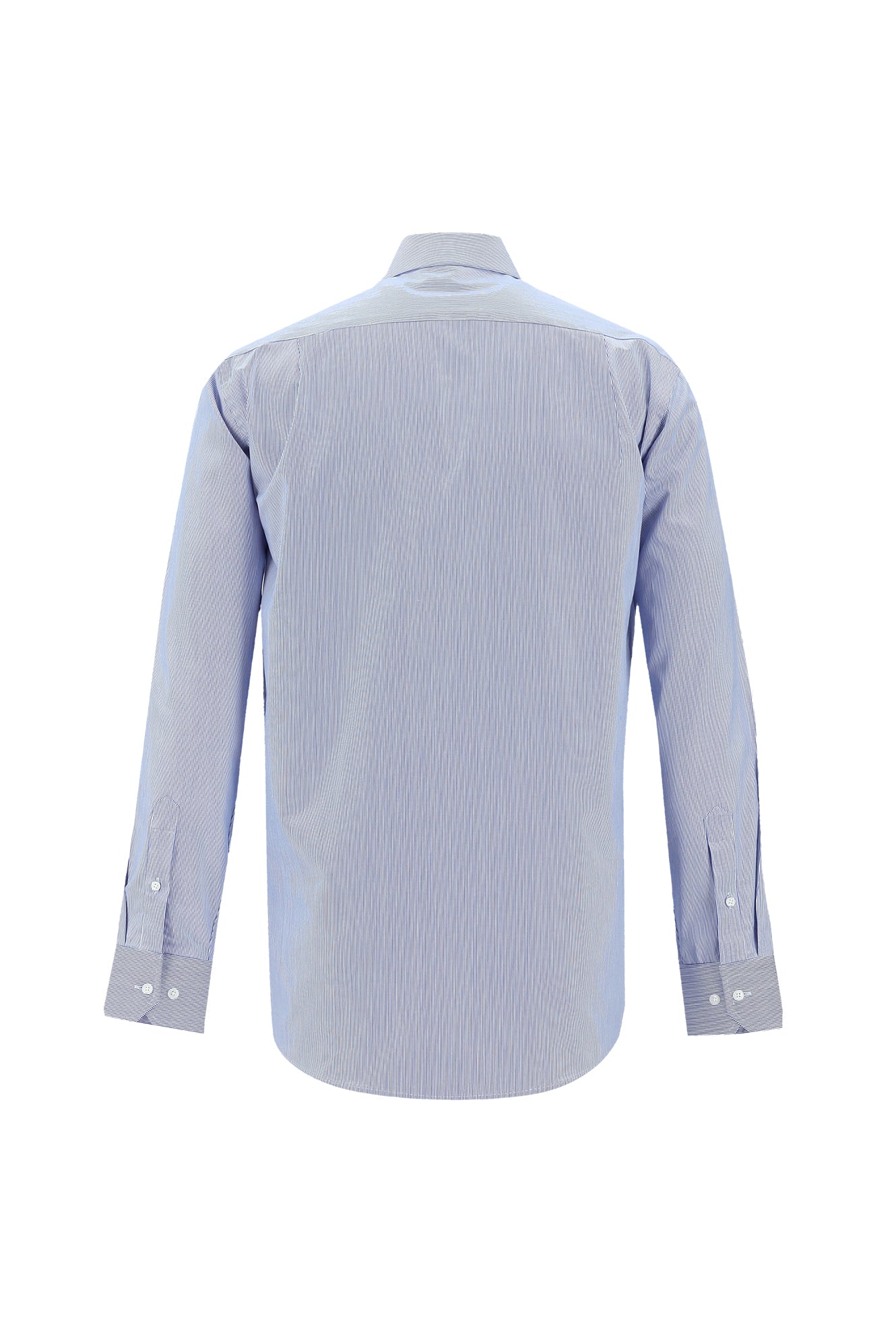 Koyu Lacivert Uzun Kol Klasik Çizgili Pamuk Gömlek