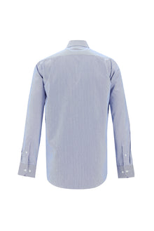 Koyu Lacivert Uzun Kol Klasik Çizgili Pamuk Gömlek