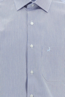 Koyu Lacivert Uzun Kol Klasik Çizgili Pamuk Gömlek