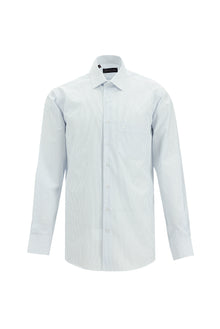 Açık Mavi Uzun Kol Klasik Çizgili Pamuk Gömlek