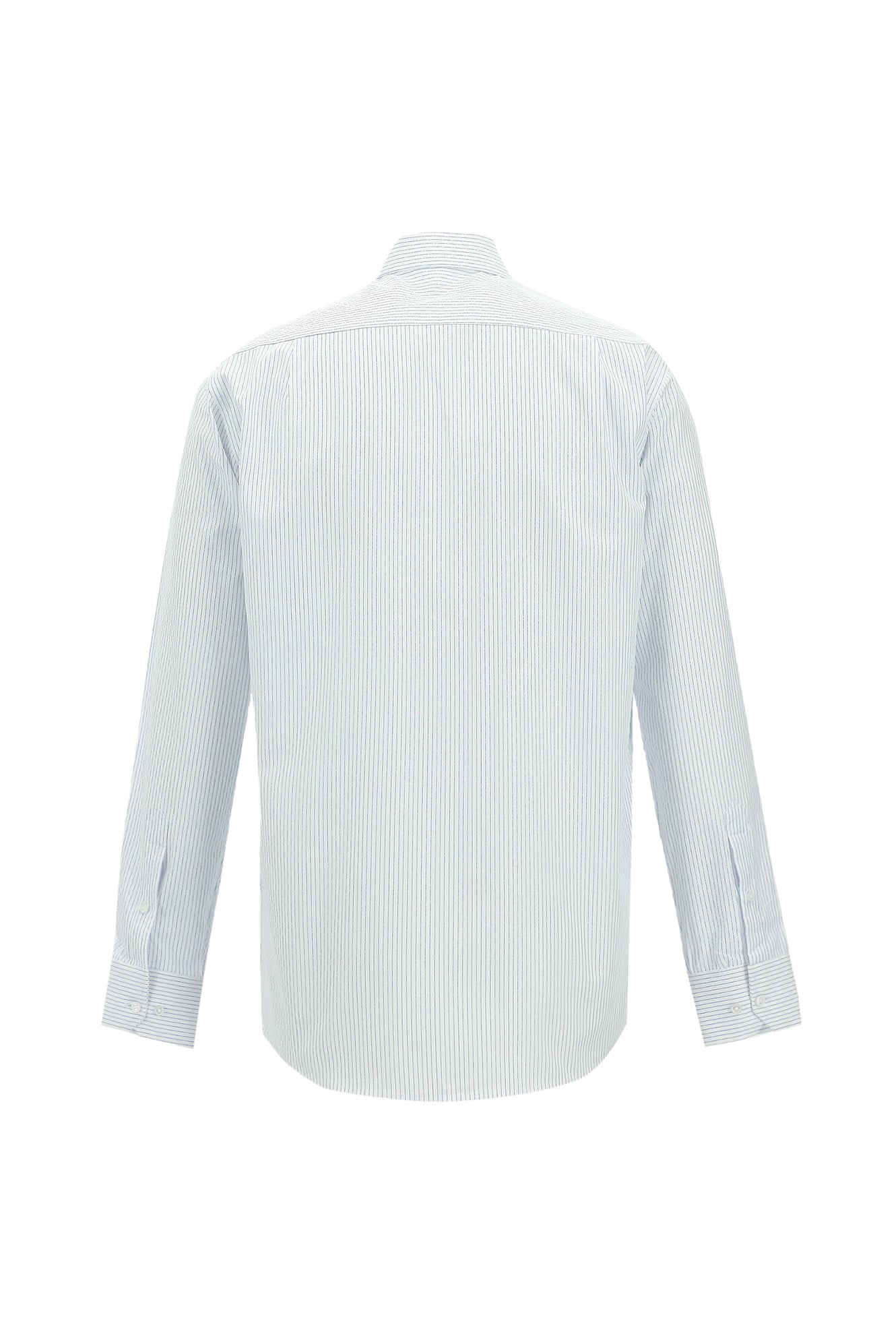 Açık Mavi Uzun Kol Klasik Çizgili Pamuk Gömlek