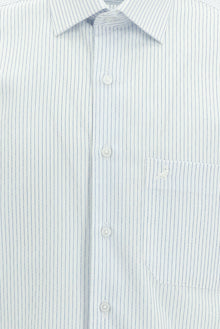 Açık Mavi Uzun Kol Klasik Çizgili Pamuk Gömlek