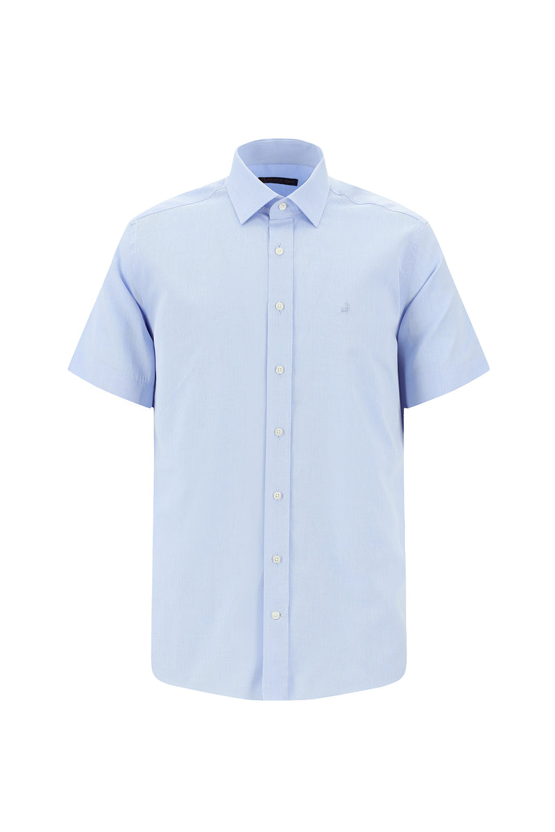 Açık Mavi Kısa Kol Regular Fit Desenli Pamuk Gömlek