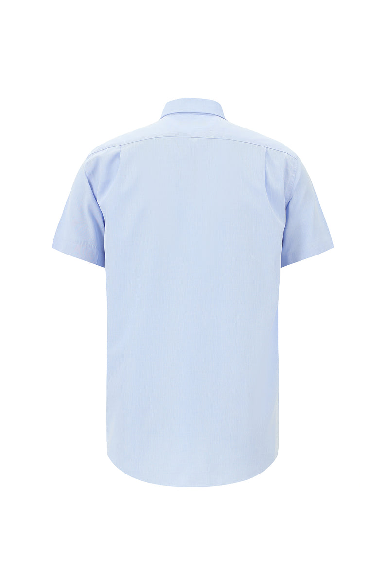 Açık Mavi Kısa Kol Regular Fit Desenli Pamuk Gömlek