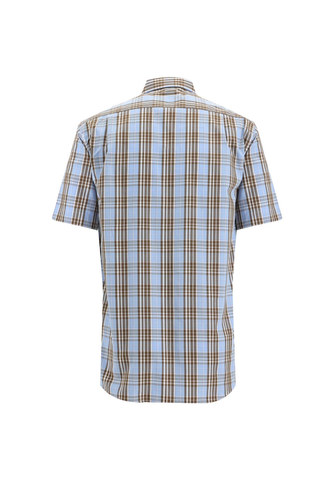 Açık Mavi Kısa Kol Regular Fit Ekose Pamuk Gömlek