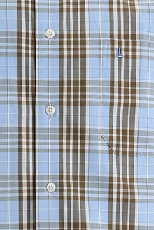 Açık Mavi Kısa Kol Regular Fit Ekose Pamuk Gömlek