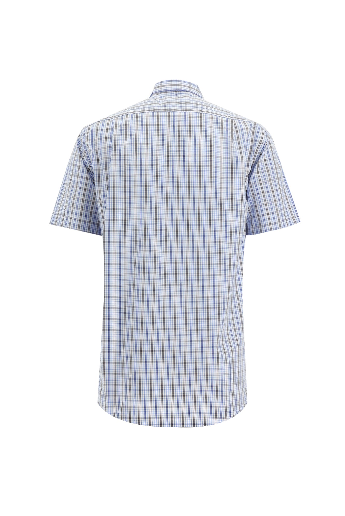 Açık Mavi Kısa Kol Regular Fit Ekose Pamuk Gömlek