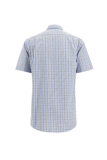Açık Mavi Kısa Kol Regular Fit Ekose Pamuk Gömlek