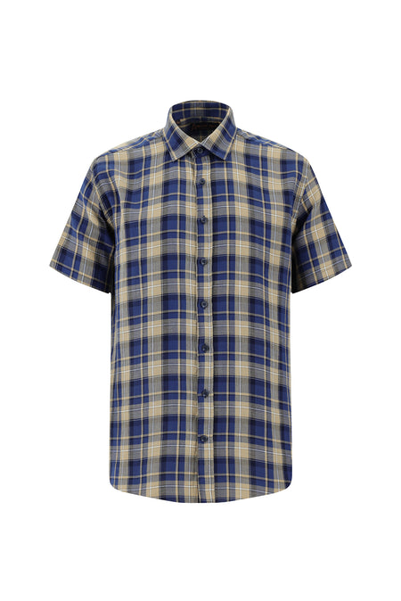 Açık Kahve  Kısa Kol Regular Fit Ekose Spor Pamuk Gömlek