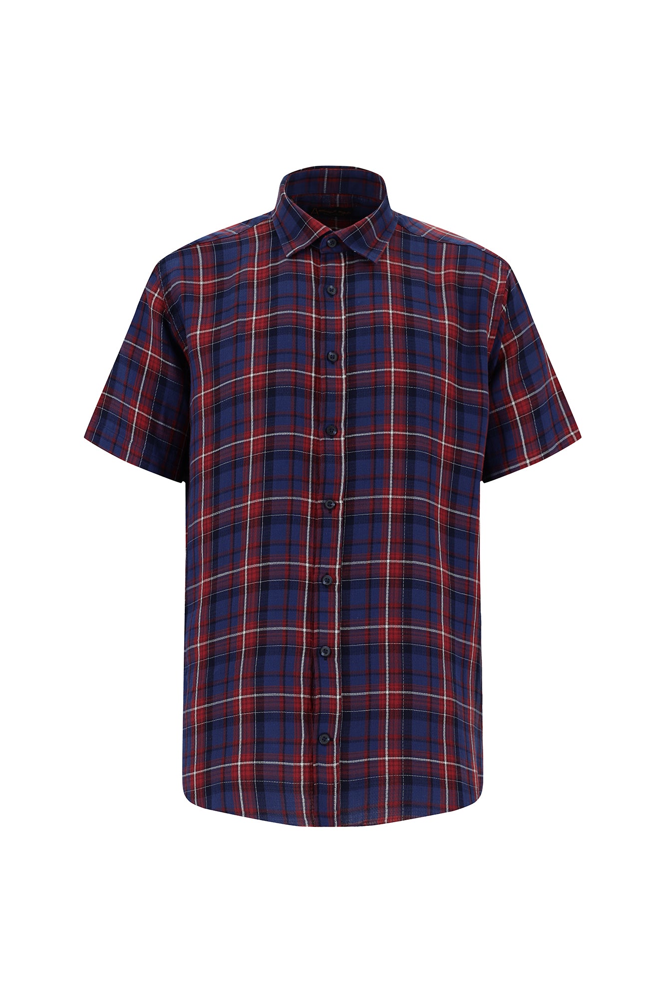 Mercan Kırmızı Kısa Kol Regular Fit Ekose Spor Pamuk Gömlek