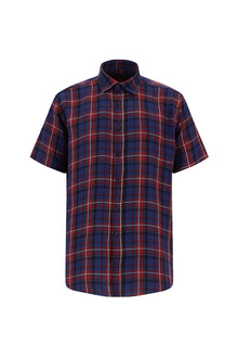 Mercan Kırmızı Kısa Kol Regular Fit Ekose Spor Pamuk Gömlek