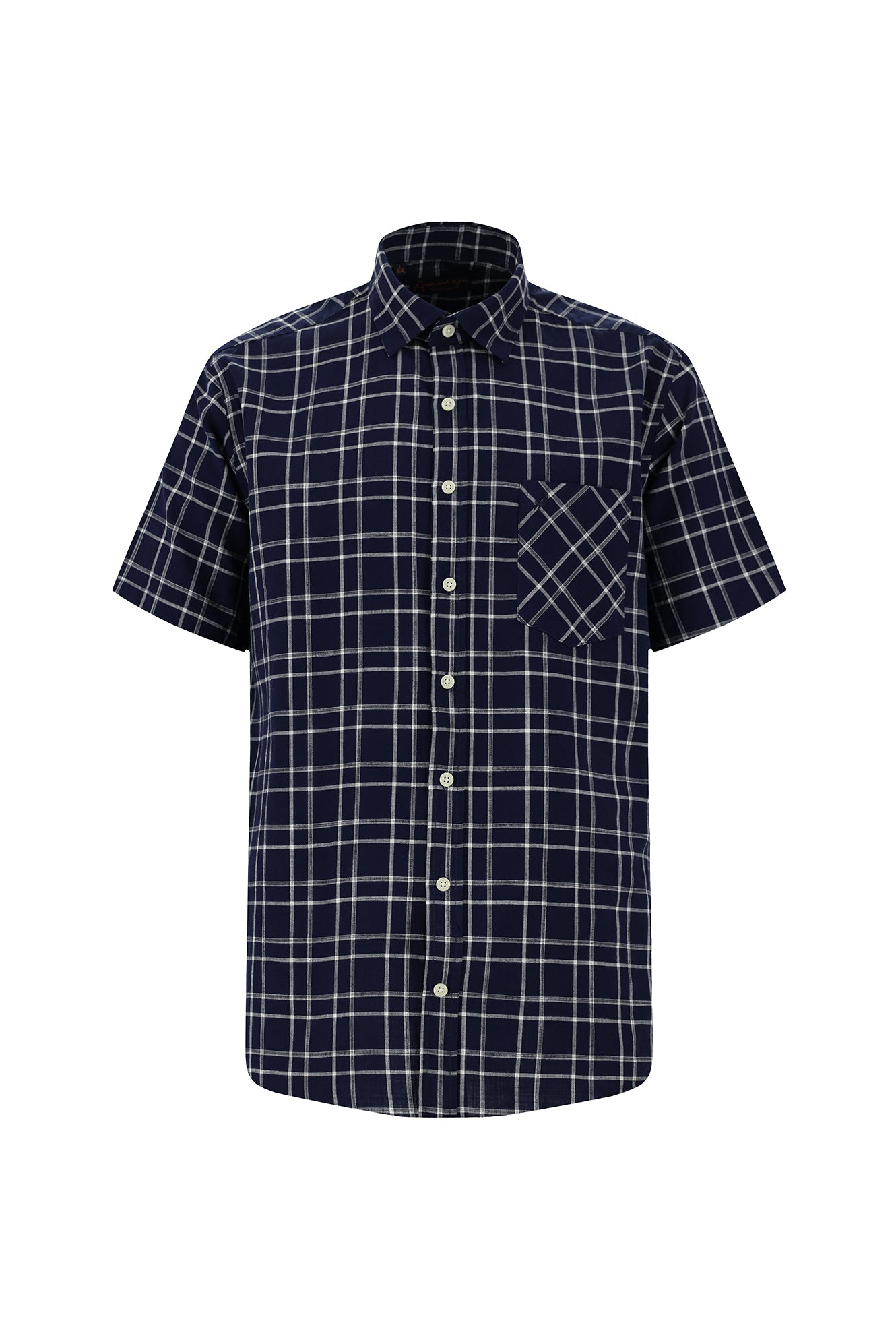 Orta Lacivert Kısa Kol Regular Fit Ekose Spor Pamuk Gömlek