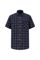 Orta Lacivert Kısa Kol Regular Fit Ekose Spor Pamuk Gömlek