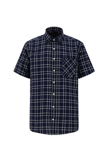 Orta Lacivert Kısa Kol Regular Fit Ekose Spor Pamuk Gömlek