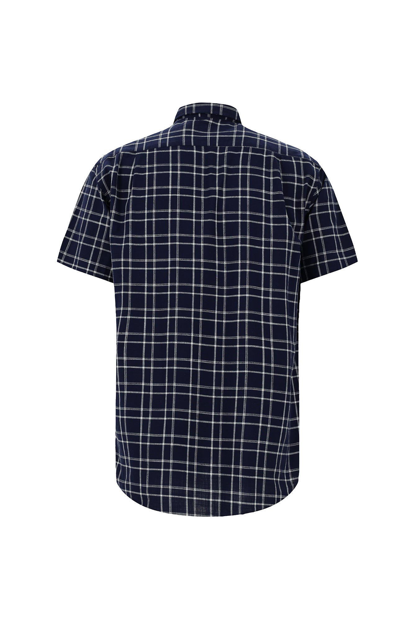 Orta Lacivert Kısa Kol Regular Fit Ekose Spor Pamuk Gömlek