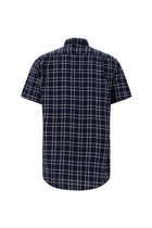 Orta Lacivert Kısa Kol Regular Fit Ekose Spor Pamuk Gömlek