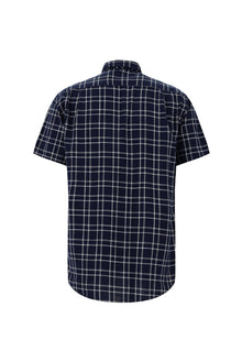 Orta Lacivert Kısa Kol Regular Fit Ekose Spor Pamuk Gömlek