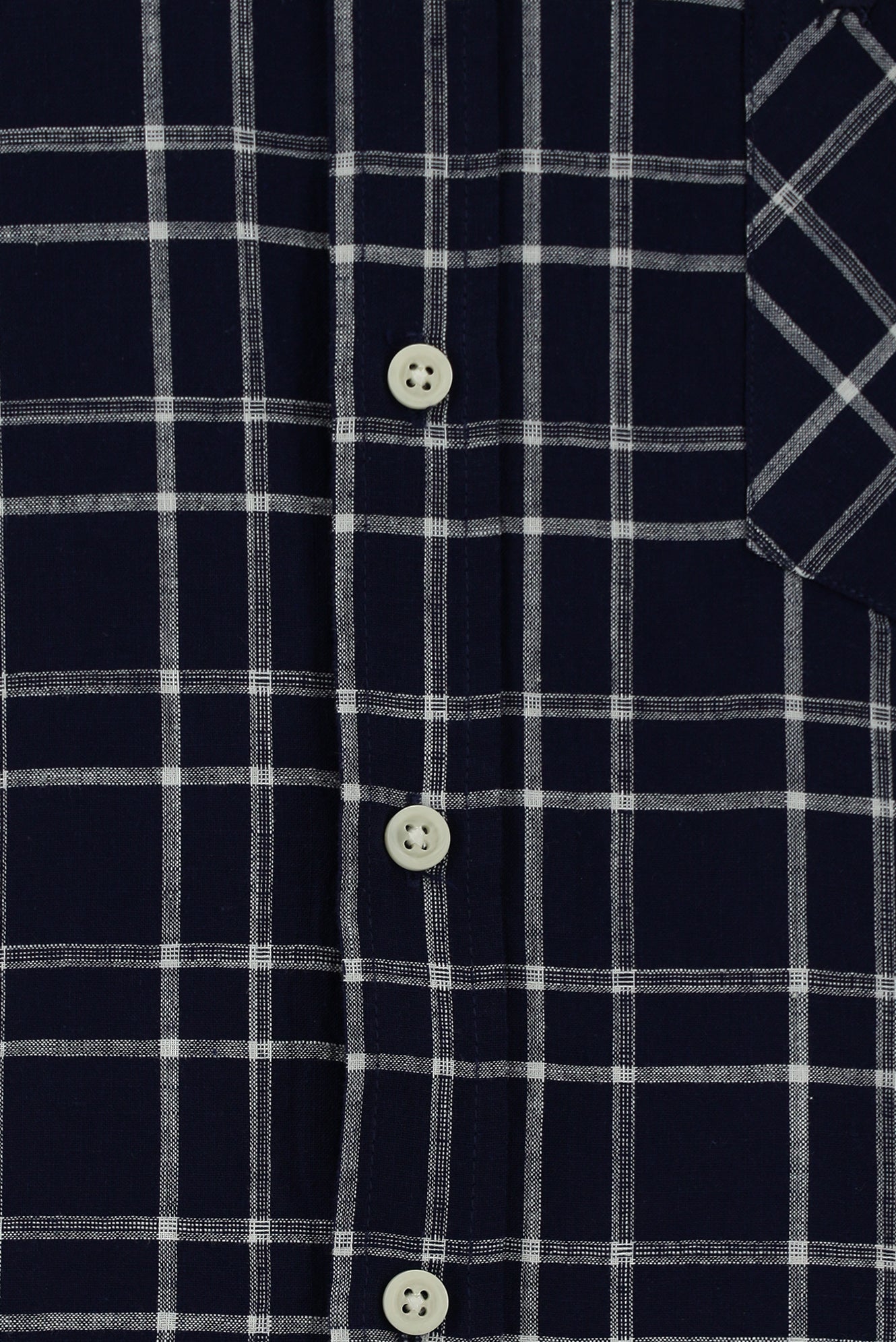 Orta Lacivert Kısa Kol Regular Fit Ekose Spor Pamuk Gömlek