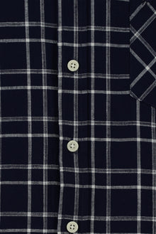 Orta Lacivert Kısa Kol Regular Fit Ekose Spor Pamuk Gömlek