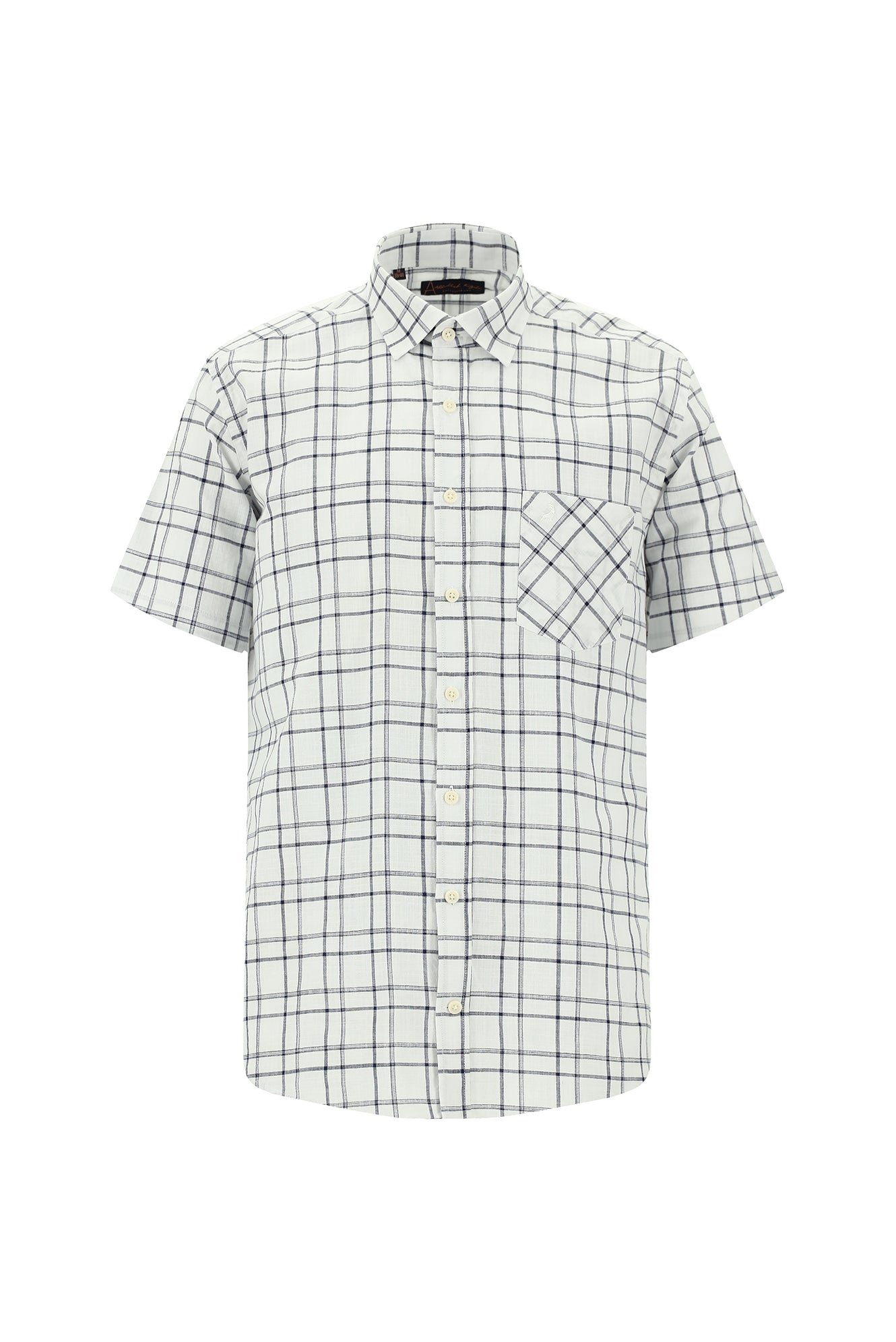 Kırık Beyaz Kısa Kol Regular Fit Ekose Spor Pamuk Gömlek