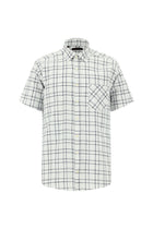 Kırık Beyaz Kısa Kol Regular Fit Ekose Spor Pamuk Gömlek