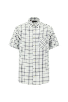 Kırık Beyaz Kısa Kol Regular Fit Ekose Spor Pamuk Gömlek