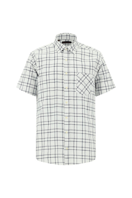 Kırık Beyaz Kısa Kol Regular Fit Ekose Spor Pamuk Gömlek