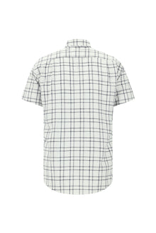 Kırık Beyaz Kısa Kol Regular Fit Ekose Spor Pamuk Gömlek