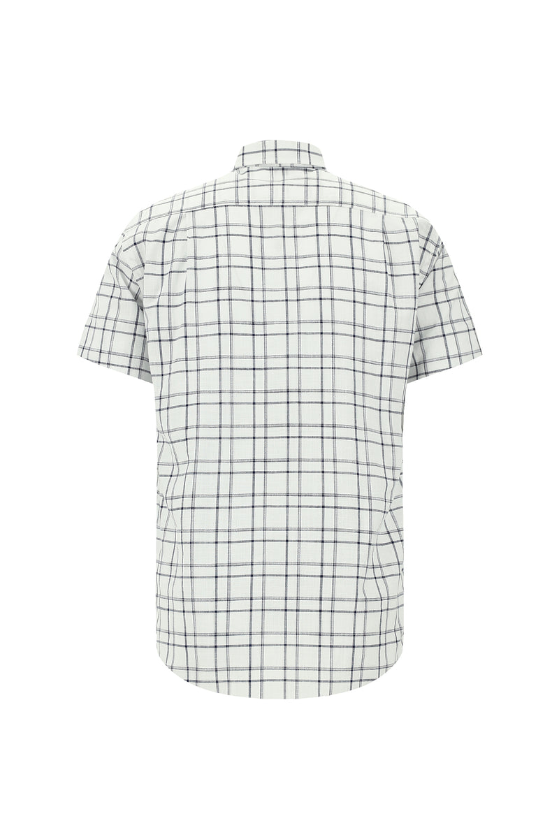 Kırık Beyaz Kısa Kol Regular Fit Ekose Spor Pamuk Gömlek