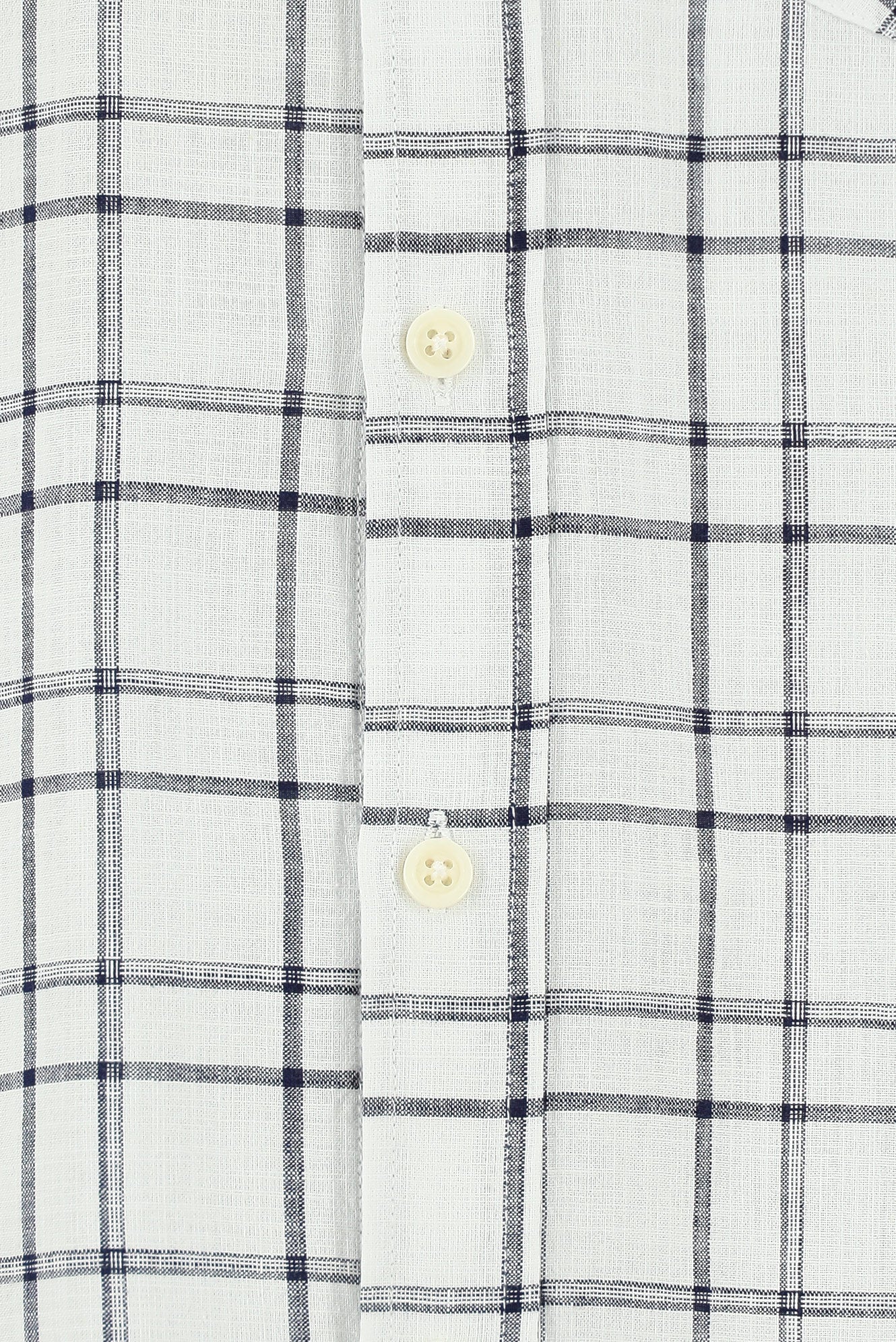 Kırık Beyaz Kısa Kol Regular Fit Ekose Spor Pamuk Gömlek