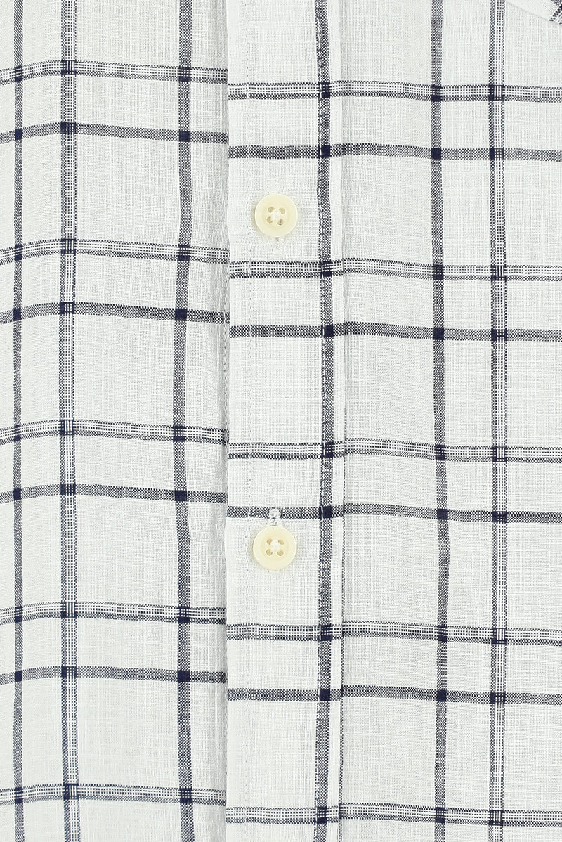 Kırık Beyaz Kısa Kol Regular Fit Ekose Spor Pamuk Gömlek