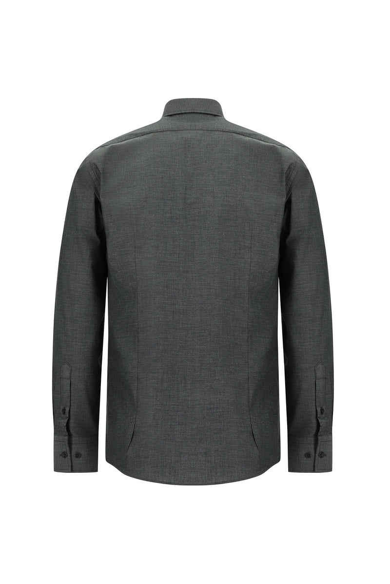 Orta Antrasit Uzun Kol Slim Fit Dar Kesim Pamuk Gömlek