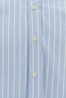 Açık Mavi Uzun Kol Slim Fit Dar Kesim Çizgili Pamuklu Gömlek