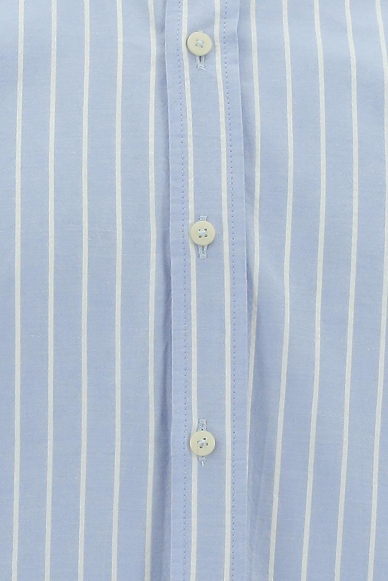 Açık Mavi Uzun Kol Slim Fit Dar Kesim Çizgili Pamuklu Gömlek