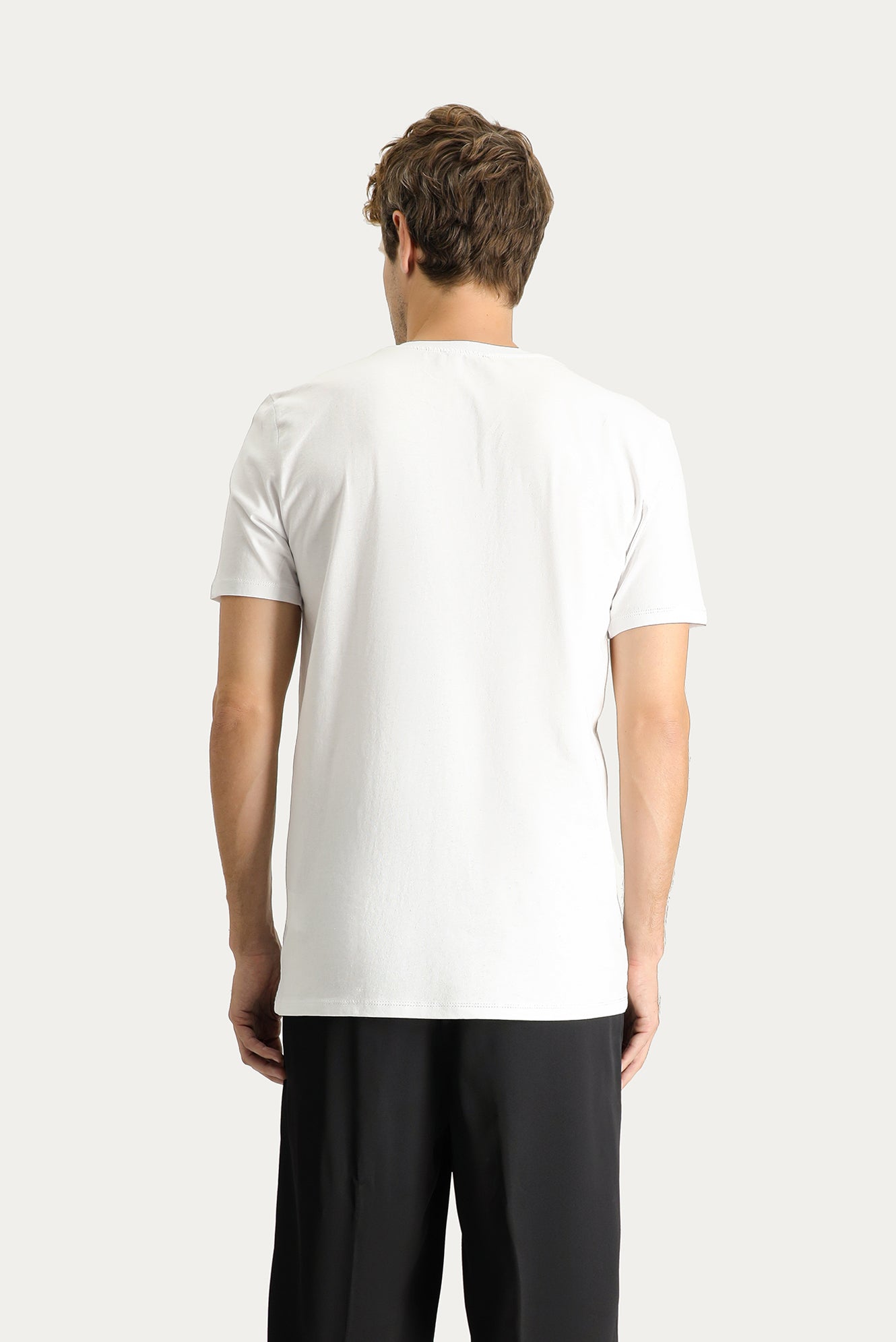 Beyaz Bisiklet Yaka Regular Fit Pamuk T-shirt