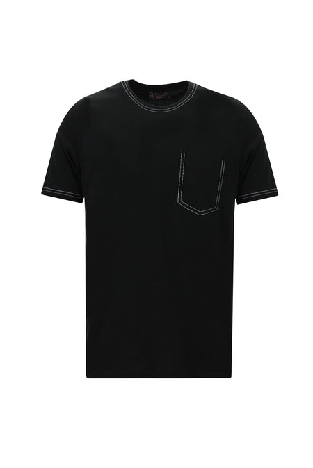 Siyah Bisiklet Yaka Regular Fit Desenli Pamuk T-shirt