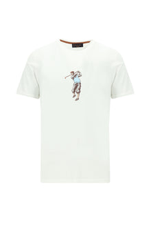 Kırık Beyaz Bisiklet Yaka Regular Fit Baskılı Pamuk T-shirt